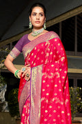 Pink Banarasi Silk Saree With Blouse Piece