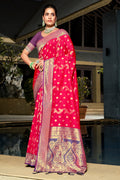 Pink Banarasi Silk Saree With Blouse Piece