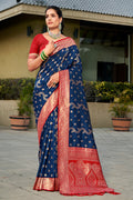 Blue Banarasi Silk Saree With Blouse Piece