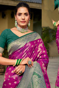 Purple Banarasi Silk Saree With Blouse Piece