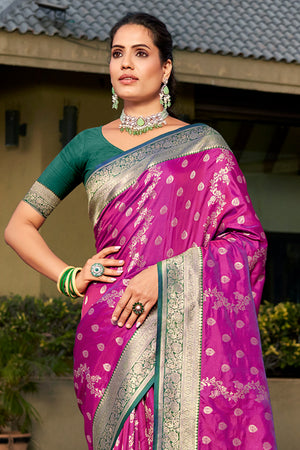 Purple Banarasi Silk Saree With Blouse Piece