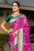 Purple Banarasi Silk Saree With Blouse Piece