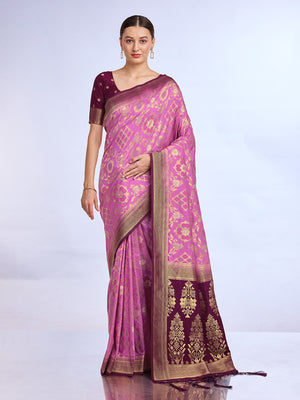 Pink Pure Silk Saree With Blouse Piece