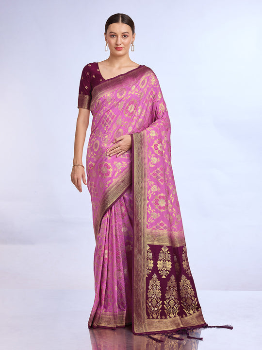 Pink Pure Silk Saree With Blouse Piece