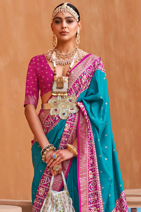 Cyan Blue Patola Saree