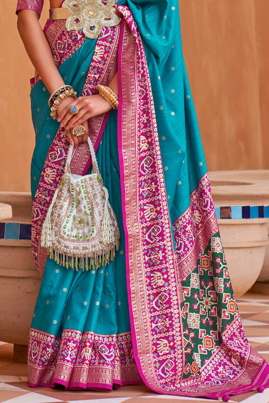 Cyan Blue Patola Saree