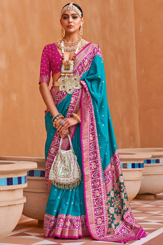 Cyan Blue Patola Saree