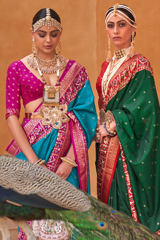 Cyan Blue Patola Saree