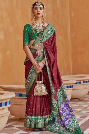 Dark Maroon Patola Saree