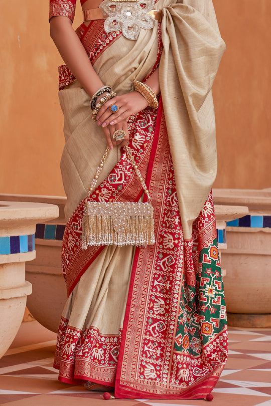Tan Beige Patola Saree