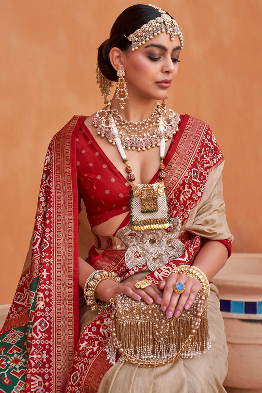 Tan Beige Patola Saree