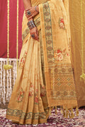Cream Linen Blend Saree