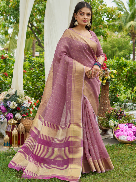 Purple Tissue Mosqus Saree With Blouse Piece