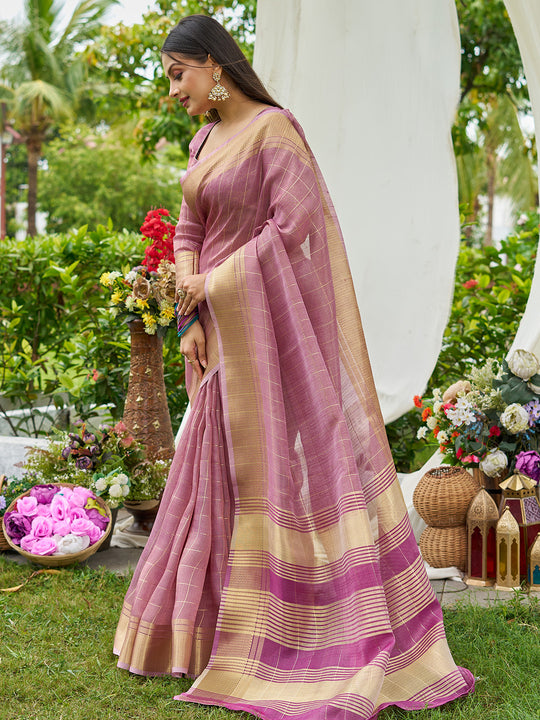 Purple Tissue Mosqus Saree With Blouse Piece