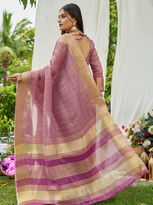Purple Tissue Mosqus Saree With Blouse Piece