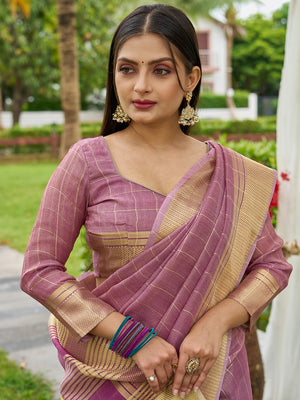 Purple Tissue Mosqus Saree With Blouse Piece