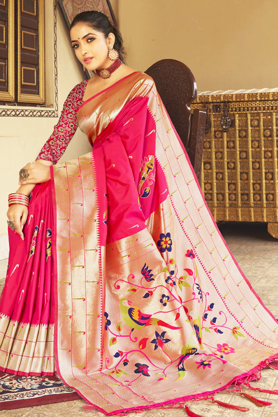 Hot Pink Paithani Saree