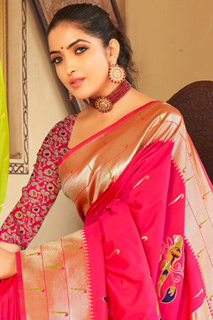 Hot Pink Paithani Saree