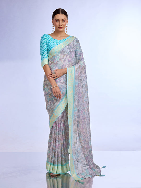 Grey Georgette Saree With Blouse Piece