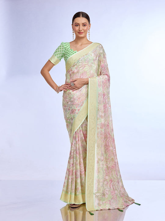 Pista Georgette Saree With Blouse Piece