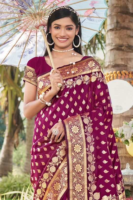 Purple Silk Saree With Blouse Piece