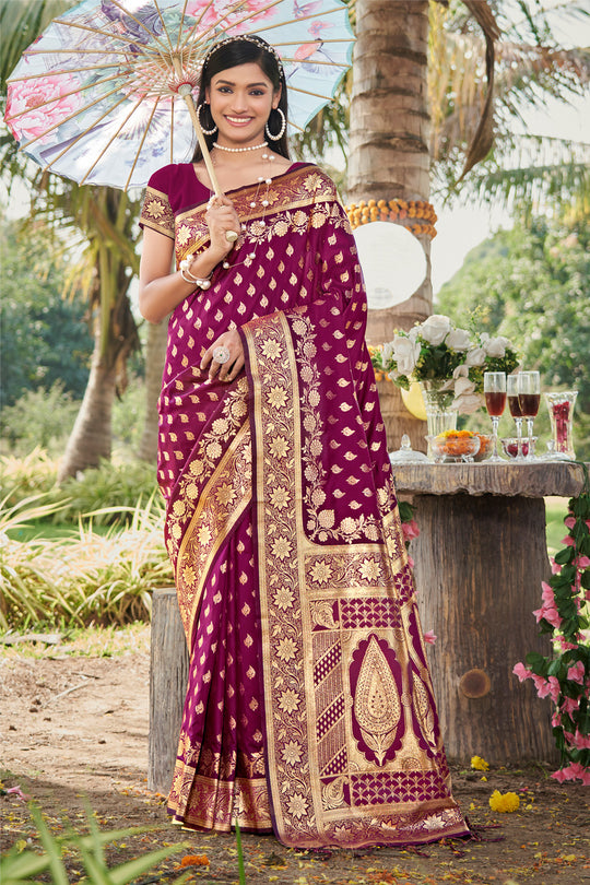 Purple Silk Saree With Blouse Piece
