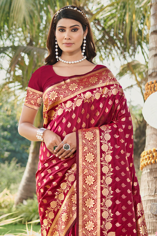 Red Silk Saree With Blouse Piece