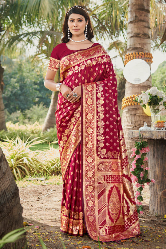 Red Silk Saree With Blouse Piece