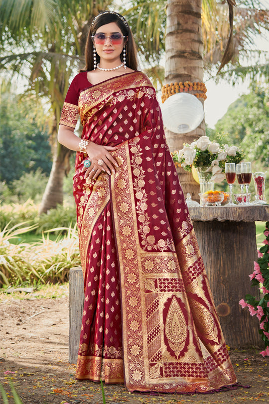 Maroon Silk Saree With Blouse Piece