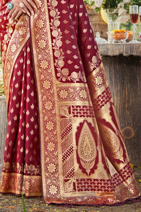 Maroon Silk Saree With Blouse Piece