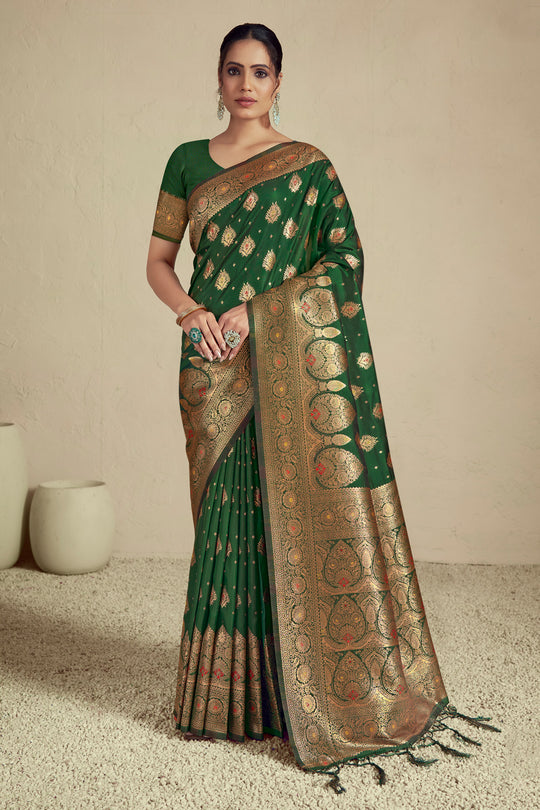 Green Silk Saree With Blouse Piece