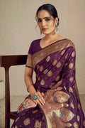 Purple Silk Saree With Blouse Piece