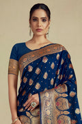 Blue Silk Saree With Blouse Piece