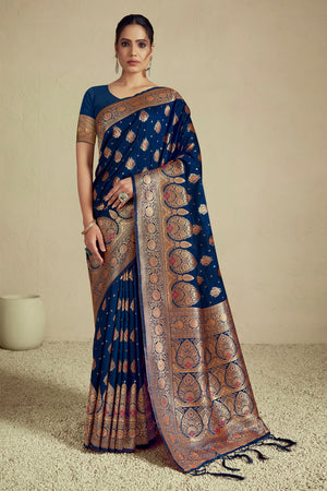Blue Silk Saree With Blouse Piece