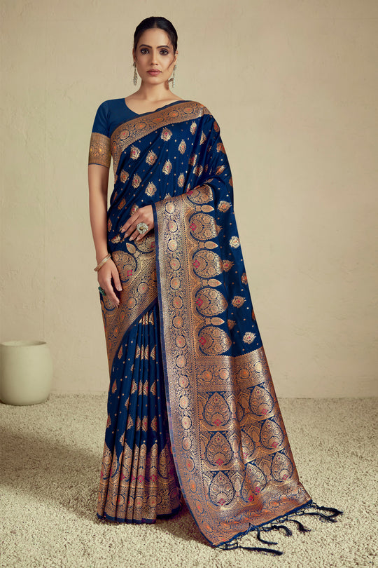 Blue Silk Saree With Blouse Piece
