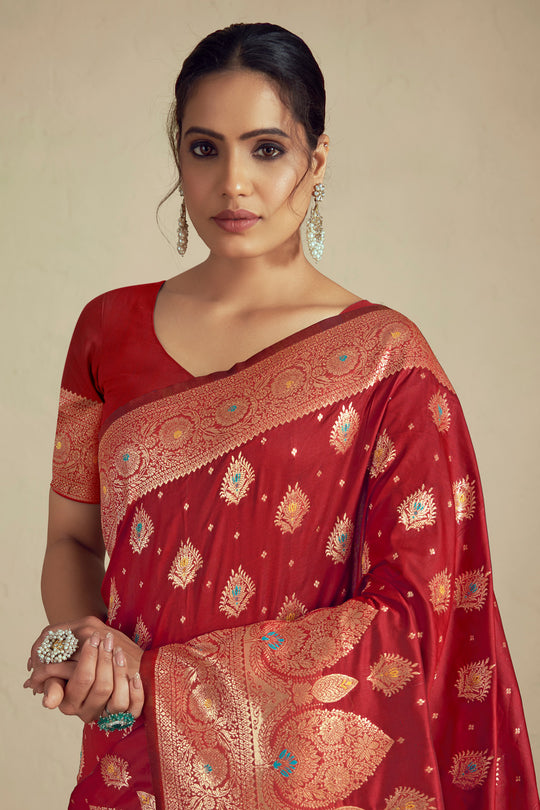Red Silk Saree With Blouse Piece