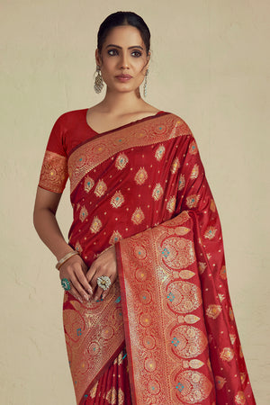 Red Silk Saree With Blouse Piece