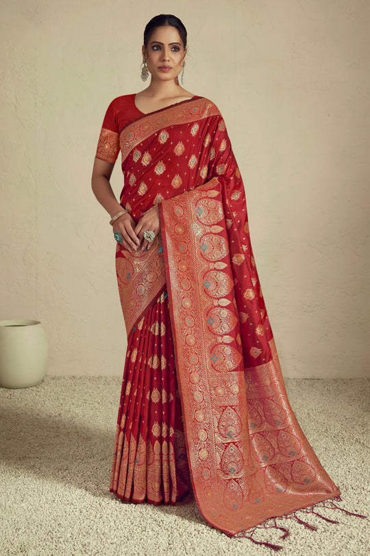 Red Silk Saree With Blouse Piece