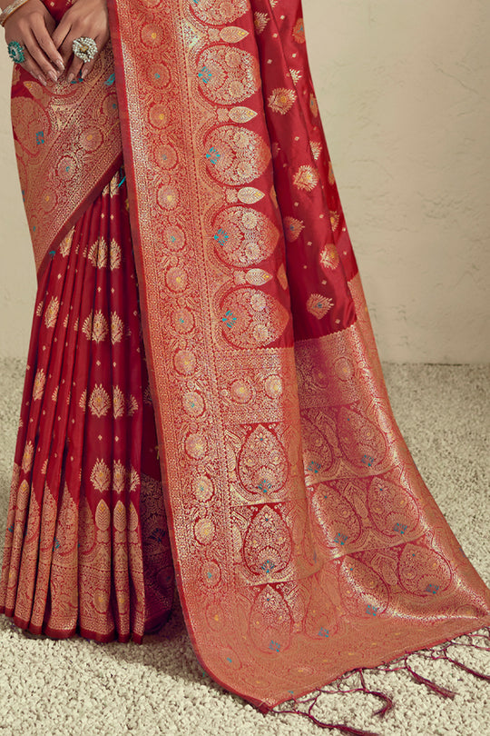 Red Silk Saree With Blouse Piece