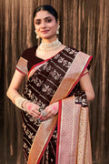 Brown Stain Silk Saree With Blouse Piece