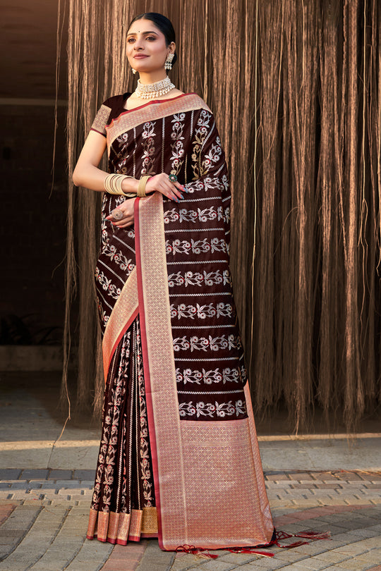 Brown Stain Silk Saree With Blouse Piece