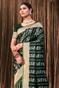 Green Stain Silk Saree With Blouse Piece