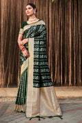 Green Stain Silk Saree With Blouse Piece