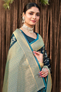 Sea Green Stain Silk Saree With Blouse Piece