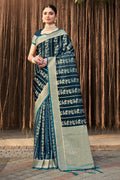 Sea Green Stain Silk Saree With Blouse Piece