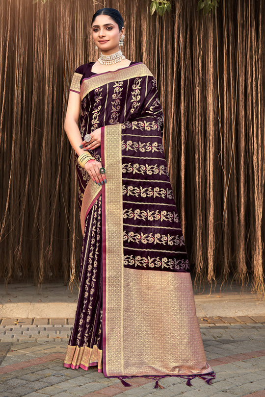 Purple Stain Silk Saree With Blouse Piece