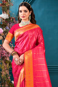 Pink Paithani Silk Saree With Blouse Piece