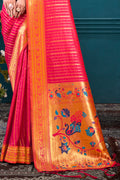 Pink Paithani Silk Saree With Blouse Piece