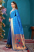 Blue Paithani Silk Saree With Blouse Piece