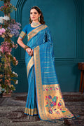 Blue Paithani Silk Saree With Blouse Piece